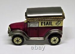 Limoges France Box Decor Ceram Antique Mail Truck Sack Of Mail Inside