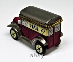 Limoges France Box Decor Ceram Antique Mail Truck Sack Of Mail Inside