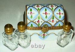 Limoges France Box Dubarry Chest & 3 Perfume Bottles Flowers Peint Main