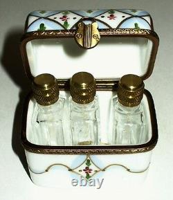 Limoges France Box Dubarry Chest & 3 Perfume Bottles Flowers Peint Main