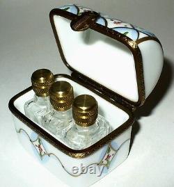 Limoges France Box Dubarry Chest & 3 Perfume Bottles Flowers Peint Main