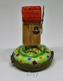 Limoges France Box Dutch Windmill & Movable Metal Blades Flowers & Wheat