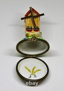 Limoges France Box Dutch Windmill & Movable Metal Blades Flowers & Wheat