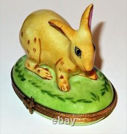 Limoges France Box Easter Beige Bunny & White Cotton Tail Leaves Rabbits