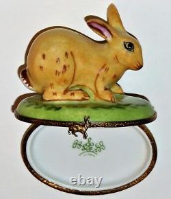 Limoges France Box Easter Beige Bunny & White Cotton Tail Leaves Rabbits