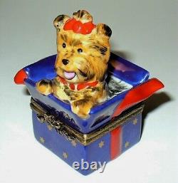 Limoges France Box Elda Yorkshire Terrier Dog In Gift Box Yorkie Peint Main