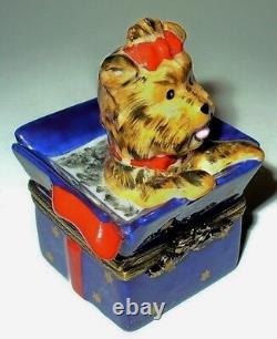 Limoges France Box Elda Yorkshire Terrier Dog In Gift Box Yorkie Peint Main