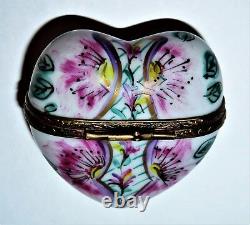 Limoges France Box Floral Heart Pink Flowers & Cupid Peint Main Love