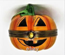 Limoges France Box Gr Halloween Jack-o-lantern & Candle Pumpkin & Stem
