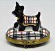 Limoges France Box Gr Scottish Terrier & Plaid Coat Scottie Puppy Dogs