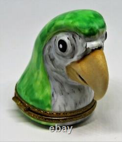 Limoges France Box Green Parrot Head Tropical Birds Feather Inside