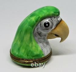 Limoges France Box Green Parrot Head Tropical Birds Feather Inside