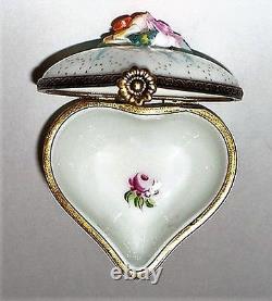 Limoges France Box Heart & Bisque Flowers Ribbons & Roses Love Anniversary