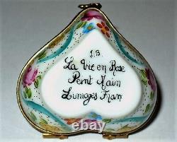 Limoges France Box Heart & Bisque Flowers Ribbons & Roses Love Anniversary