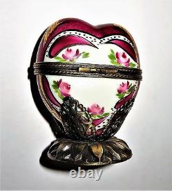 Limoges France Box Heart & Stand & Perfume Bottle Roses Valentine's Day