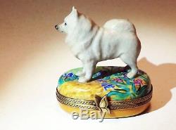 Limoges France Box Iris flowers Van Gogh Samoyed American Eskimo Spitz dog