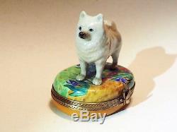 Limoges France Box Iris flowers Van Gogh Samoyed American Eskimo Spitz dog