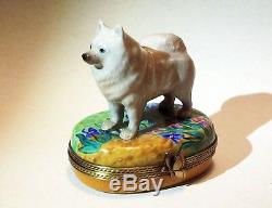 Limoges France Box Iris flowers Van Gogh Samoyed American Eskimo Spitz dog