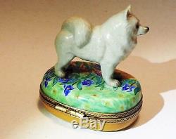 Limoges France Box Iris flowers Van Gogh Samoyed American Eskimo Spitz dog