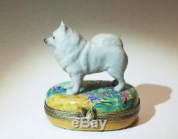 Limoges France Box Iris flowers Van Gogh Samoyed American Eskimo Spitz dog