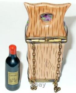 Limoges France Box Keg & Wine Bottle Barrel Grapes Basket Peint Main