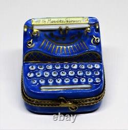 Limoges France Box Old-fashioned Rare Blue Typewriter Detailed Keyboard