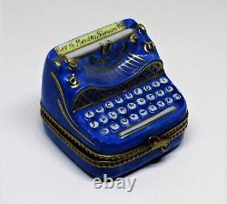 Limoges France Box Old-fashioned Rare Blue Typewriter Detailed Keyboard