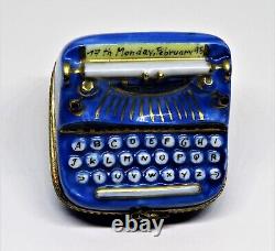 Limoges France Box Old-fashioned Rare Blue Typewriter Detailed Keyboard