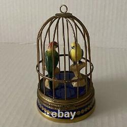 Limoges France Box Parry Vieille Pair Love Birds Parrots Cage Peint Main