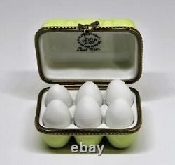 Limoges France Box Parry-vieille Egg Carton & 6 Eggs Farm Scene & Hens