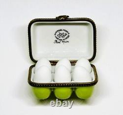 Limoges France Box Parry-vieille Egg Carton & 6 Eggs Farm Scene & Hens