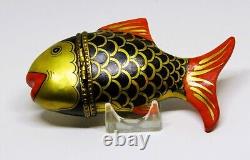 Limoges France Box Parry-vieille Vintage Gold & Black Fish Sailboat Clasp