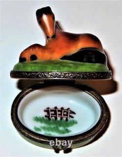 Limoges France Box Parry-vieille -chestnut Horse In A Meadow- Horse Shoe Clasp