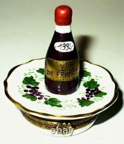 Limoges France Box Parry-vielle Wine Bottle On A Plate Grapes Peint Main