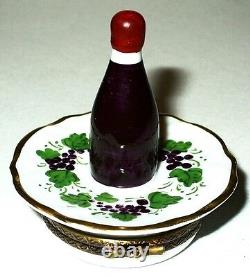 Limoges France Box Parry-vielle Wine Bottle On A Plate Grapes Peint Main