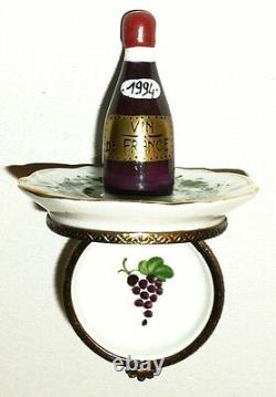 Limoges France Box Parry-vielle Wine Bottle On A Plate Grapes Peint Main