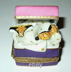 Limoges France Box Purple & Pink Gift Box & Porcelain Lingerie Bra & Panties