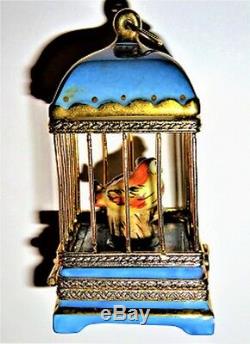 Limoges France Box Pv Love Birds In Blue Metal Cage Hearts You & Me