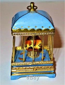 Limoges France Box Pv Love Birds In Blue Metal Cage Hearts You & Me