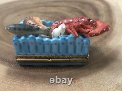 Limoges France Box Rochard Blue Fishing Crate With Seafood Peint Main