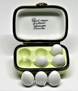 Limoges France Box- Rochard Egg Carton & 3 Removable Eggs Farm Scene & Hens