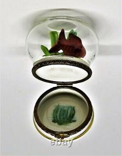Limoges France Box Rochard Goldfish In A Glass Fish Bowl Coral & Pebbles