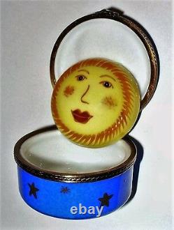 Limoges France Box Sleeping Man In The Moon & Gold Stars Removable Sun Face