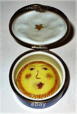 Limoges France Box Sleeping Man In The Moon & Gold Stars Removable Sun Face