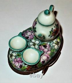 Limoges France Box Teapot & Cups On A Flowery Base & Spoon Roses Hsn Le
