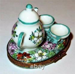 Limoges France Box Teapot & Cups On A Flowery Base & Spoon Roses Hsn Le