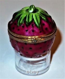 Limoges France Box Tiffany Red Strawberry & Stem Summer Fruits Peint Main