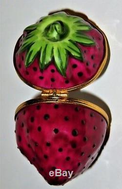 Limoges France Box Tiffany Red Strawberry & Stem Summer Fruits Peint Main