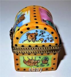 Limoges France Box Trunk & Porcelain Bear Teddy Bear In The Four Seasons