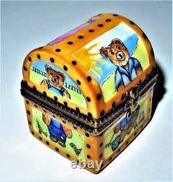 Limoges France Box Trunk & Porcelain Bear Teddy Bear In The Four Seasons